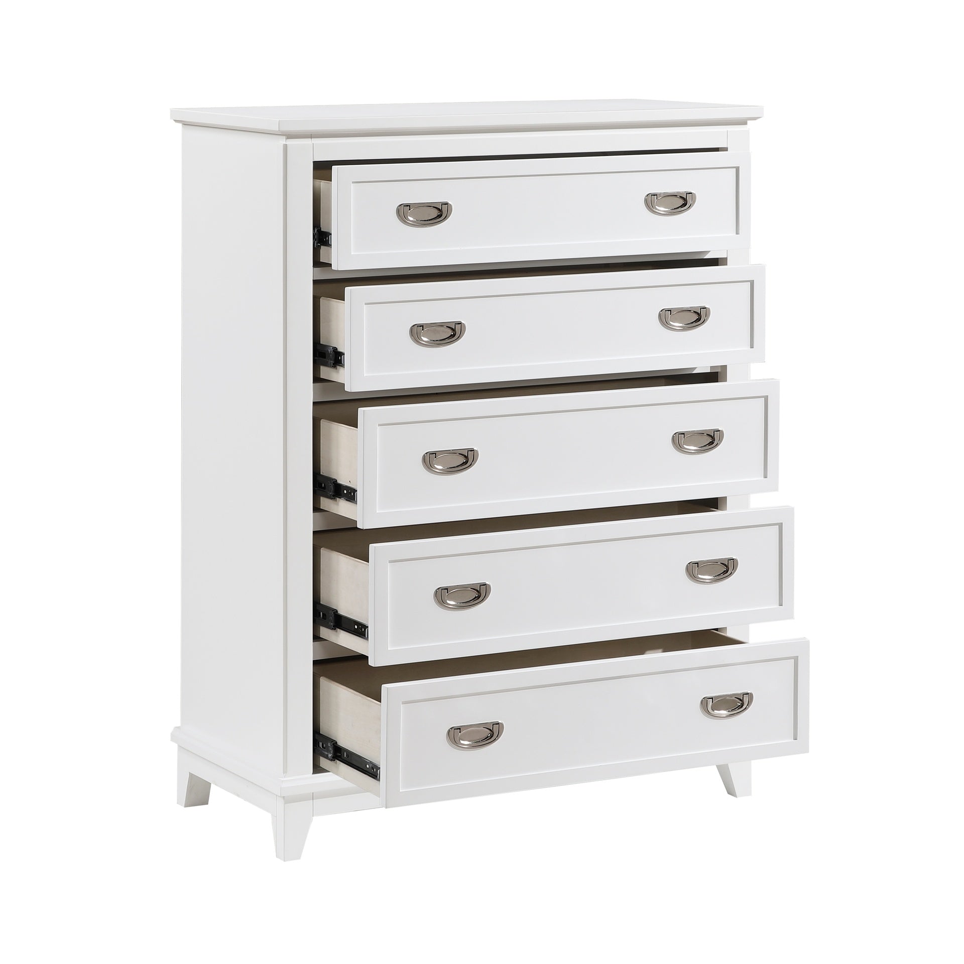 White Finish Storage Chest with 5 Drawers Wooden Modern Bedroom Furniture 1pc Vertical Dresser