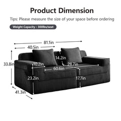 Modular 2 Seat Loveseat Boneless Sofa, Cloud Sectional Couch with Deep Seat, Modern Modular 2-Seat Sofa Couch with Throw Pillows Corduroy Fabric Black