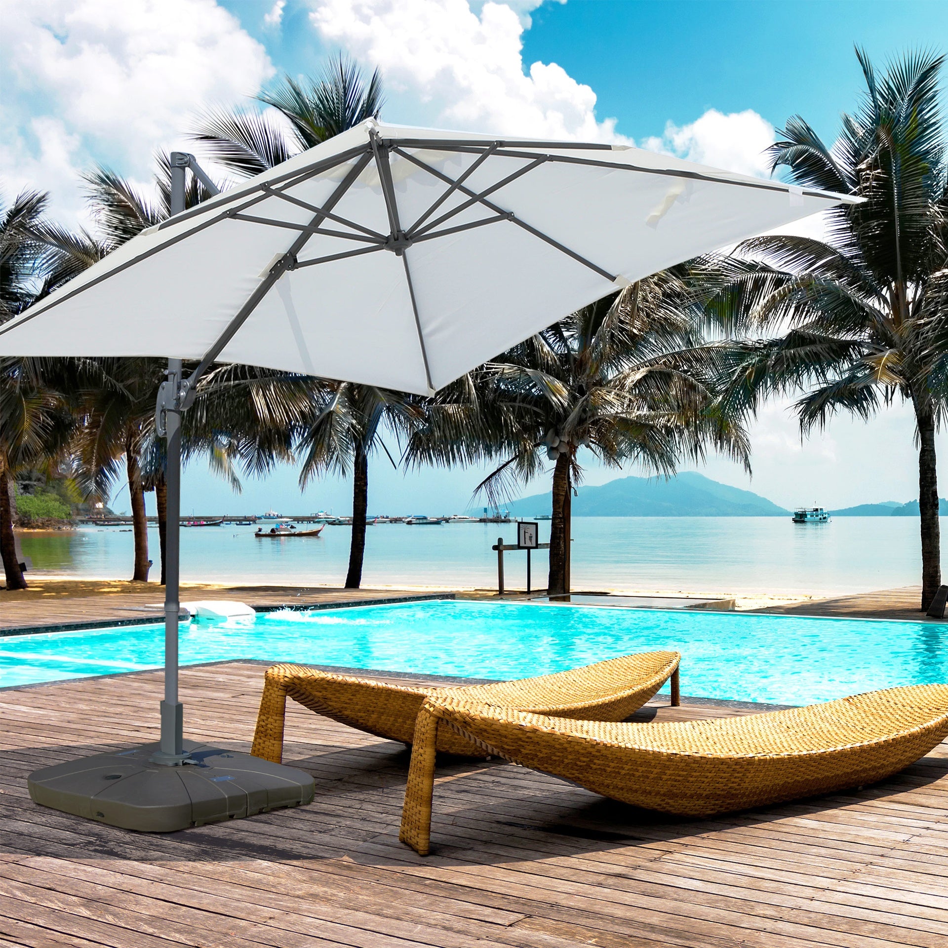 Outsunny Square Cantilever Patio Umbrella Base with 4 Wheels for Easy Moving, Heavy Duty Umbrella Stand Weight, 330 lb Capacity Sand or 249 lb Capacity Water, Coffee