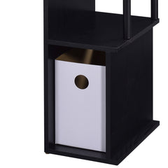 Black Computer Desk with Keyboard Tray and Open Shelving