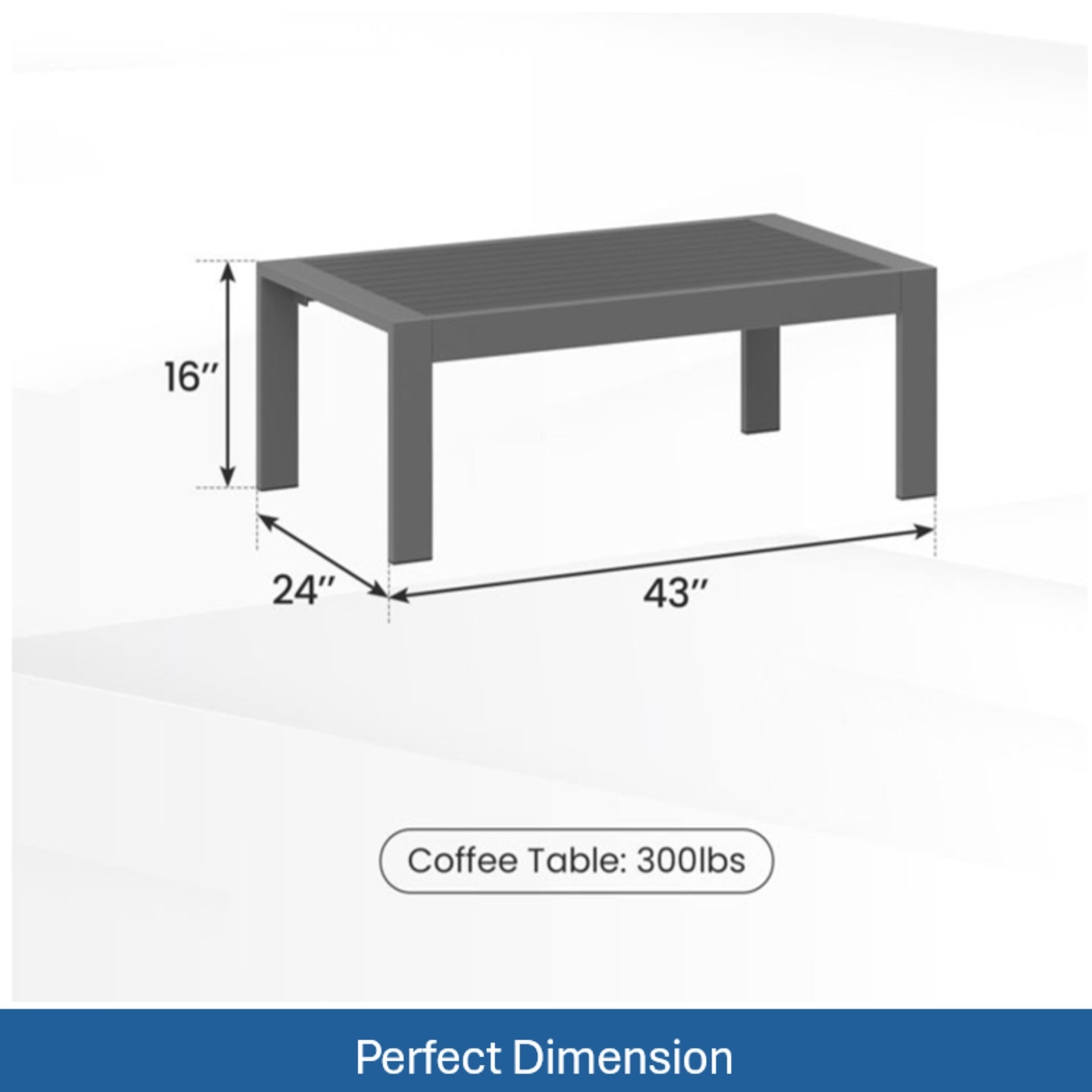 43" x 24" All-Weather Metal Outdoor Coffee Table with Wood-Look Top and Gray Frame