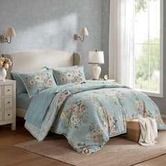 5-Piece Twin 5 Piece Vintage-inspired Collection floral print,Soft Blue