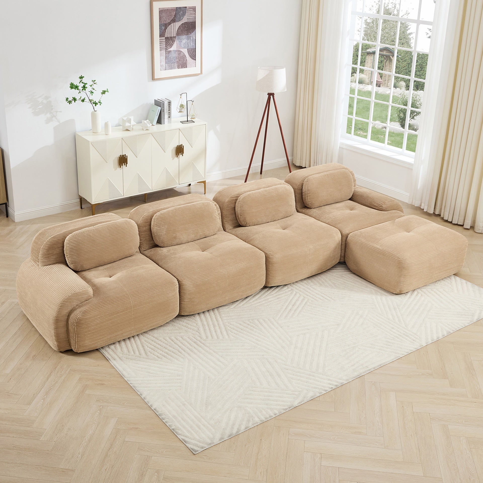 4-seat L-shaped sofa 32D high-resilience sponge anti-slip design chaise design extra-wide curved armrests multi-free combination no assembly for studies living rooms media rooms,Camel