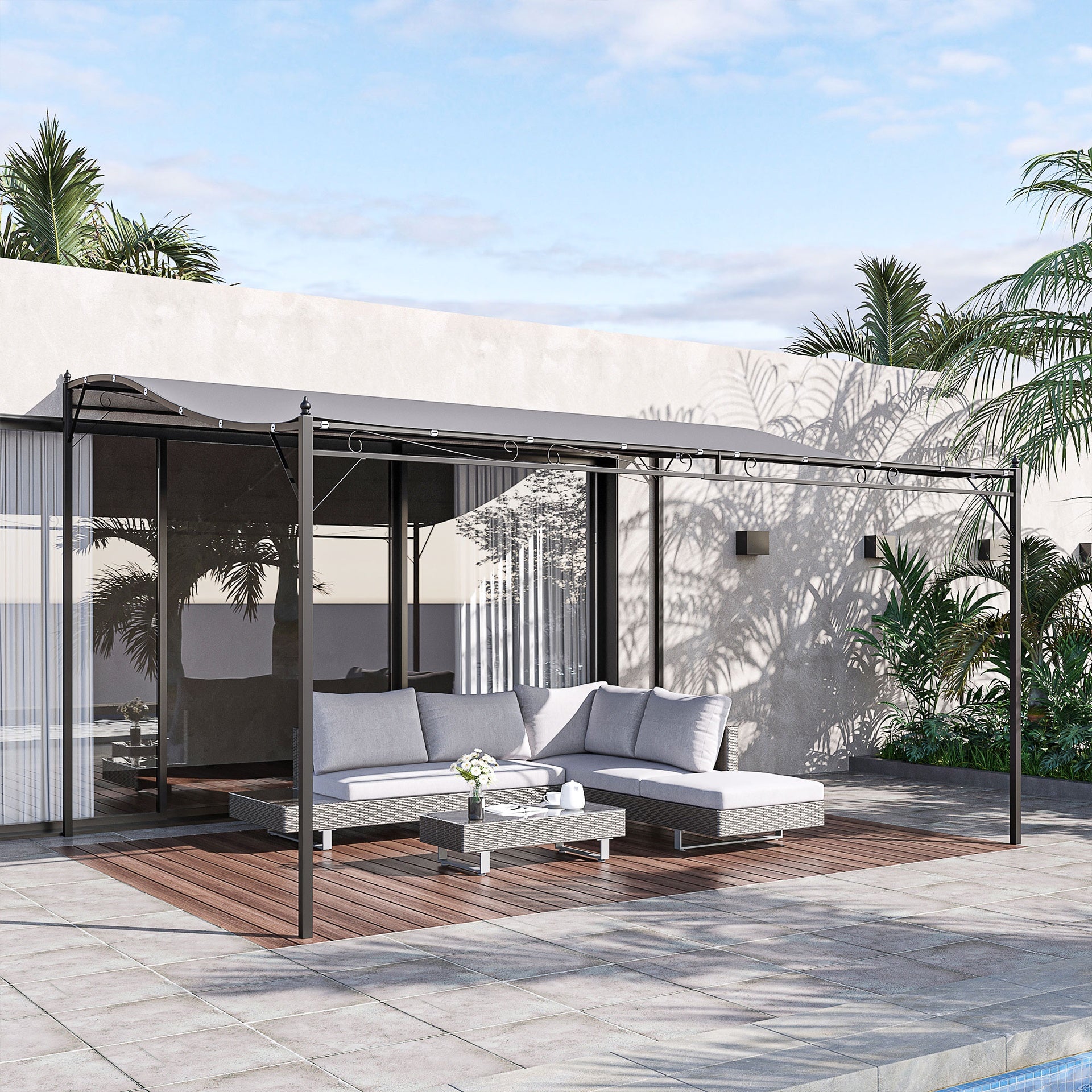 Outsunny 10' x 13' Steel Outdoor Pergola Gazebo, Patio Canopy with Weather-Resistant Fabric and Drainage Holes for Backyard Pool Deck Garden, Gray