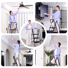 5-step ladder, folding ladder stool, with anti slip wide pedals, steel ladder, with safety anti slip handle, lightweight 330 pound portable steel ladder stool in black