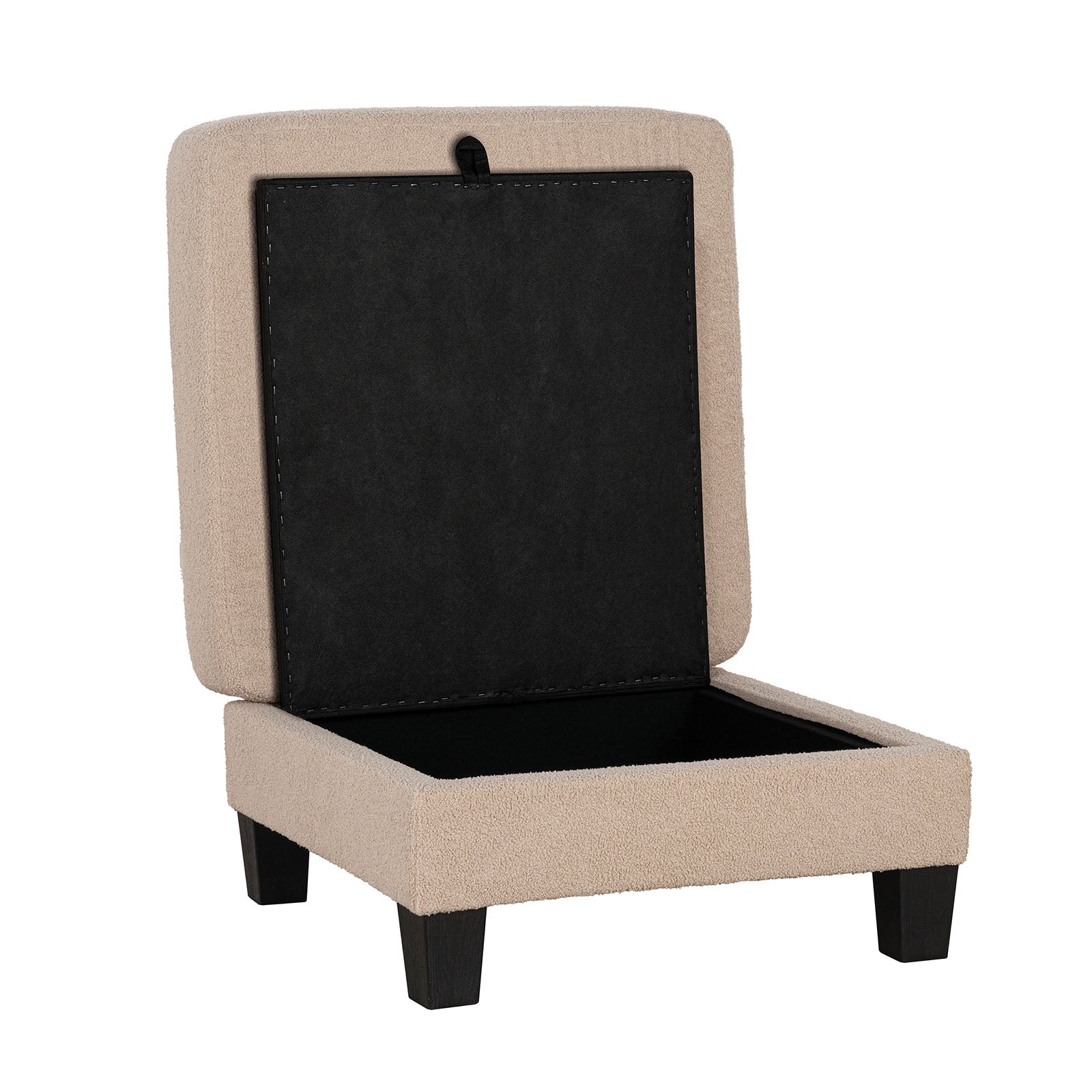 Beige Finish Contemporary Style Square Storage Ottoman Wooden Legs Primary Living Room