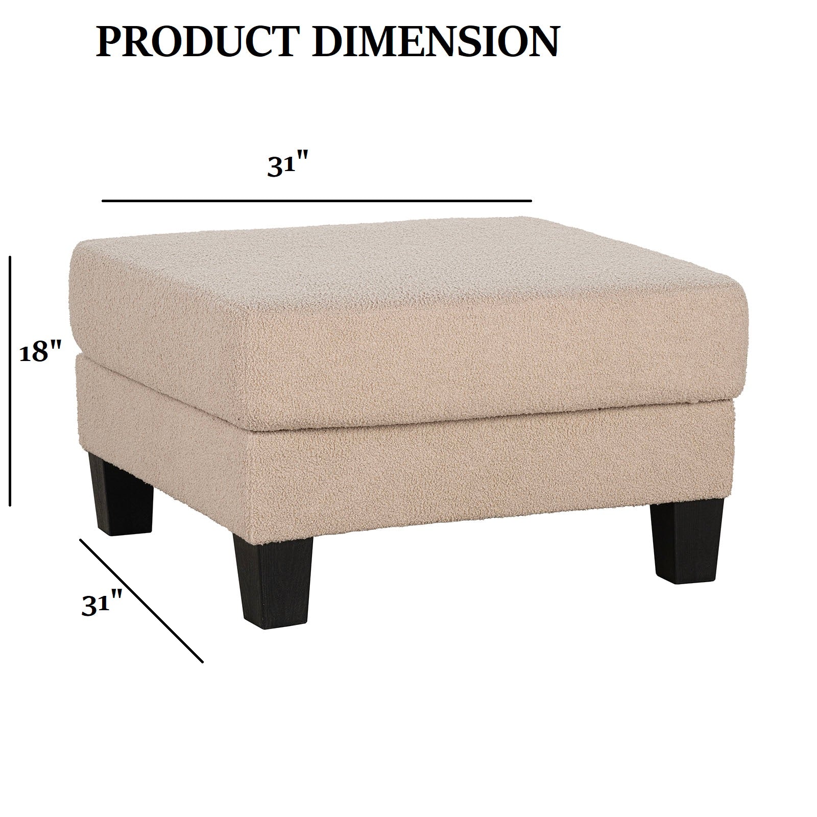 Beige Finish Contemporary Style Square Storage Ottoman Wooden Legs Primary Living Room