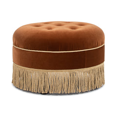 Yolanda 24" Round Upholstered Accent Ottoman Burnt Orange  Performance Velvet