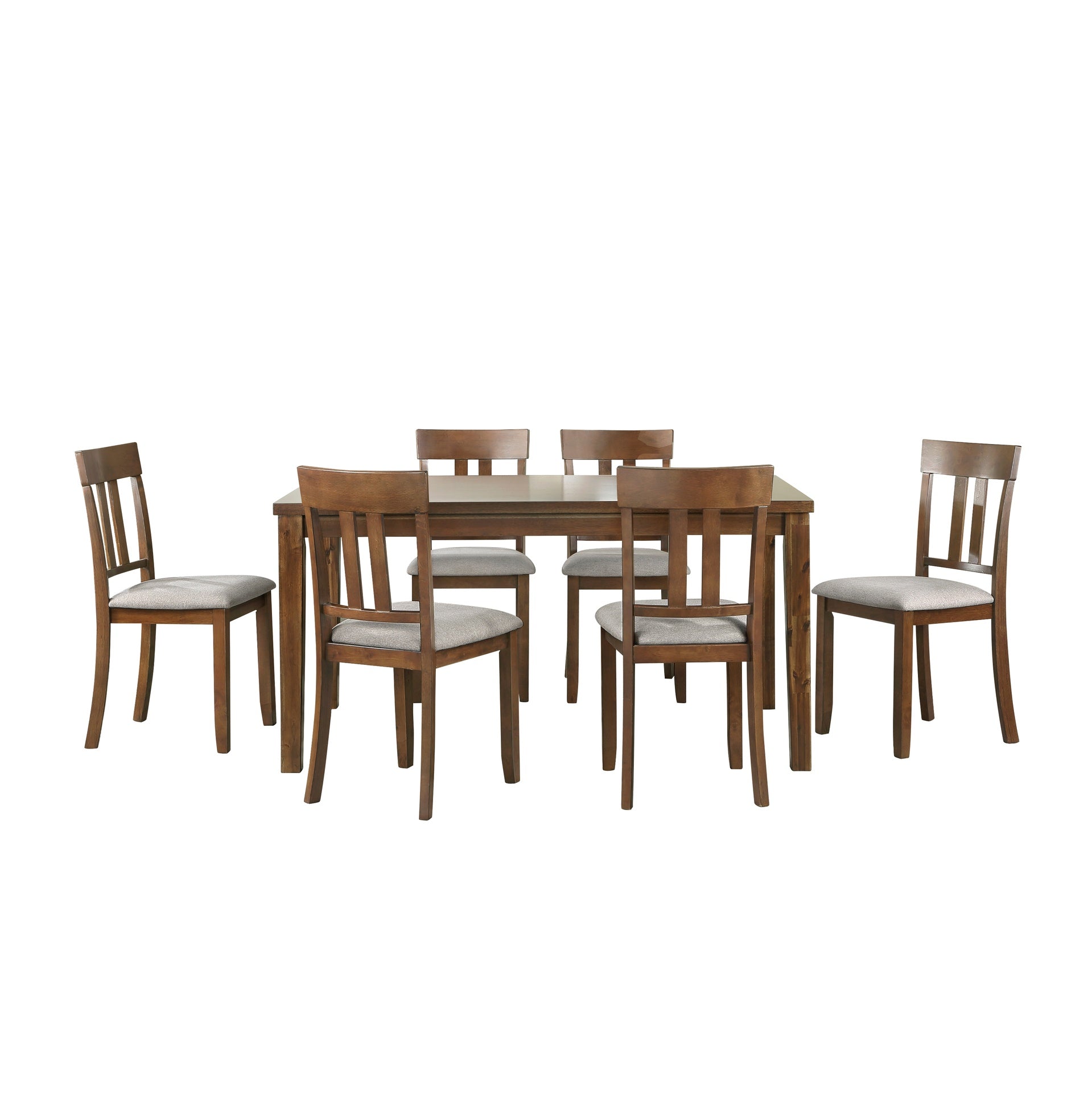 Transitional Styling 7-Piece Pack Dinette Set Cherry Finish Dining Table and 6x Side Chairs Textured Fabric Upholstered Seat Wooden Classic Look Furniture