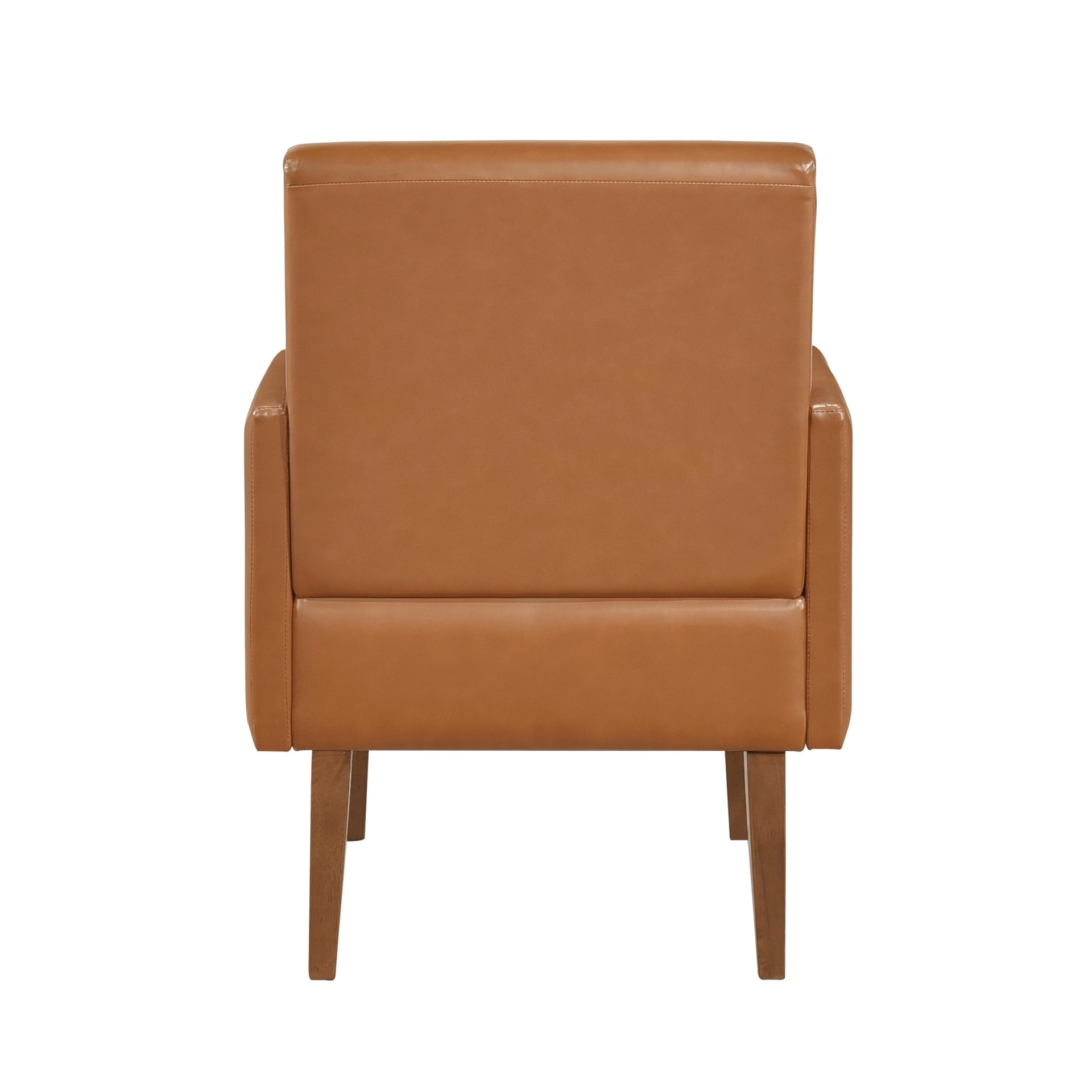 Mid-Century Modern Design Accent Chair Brown Faux Leather Upholstery Walnut Finish Solid Wood 1pc Living Room Furniture