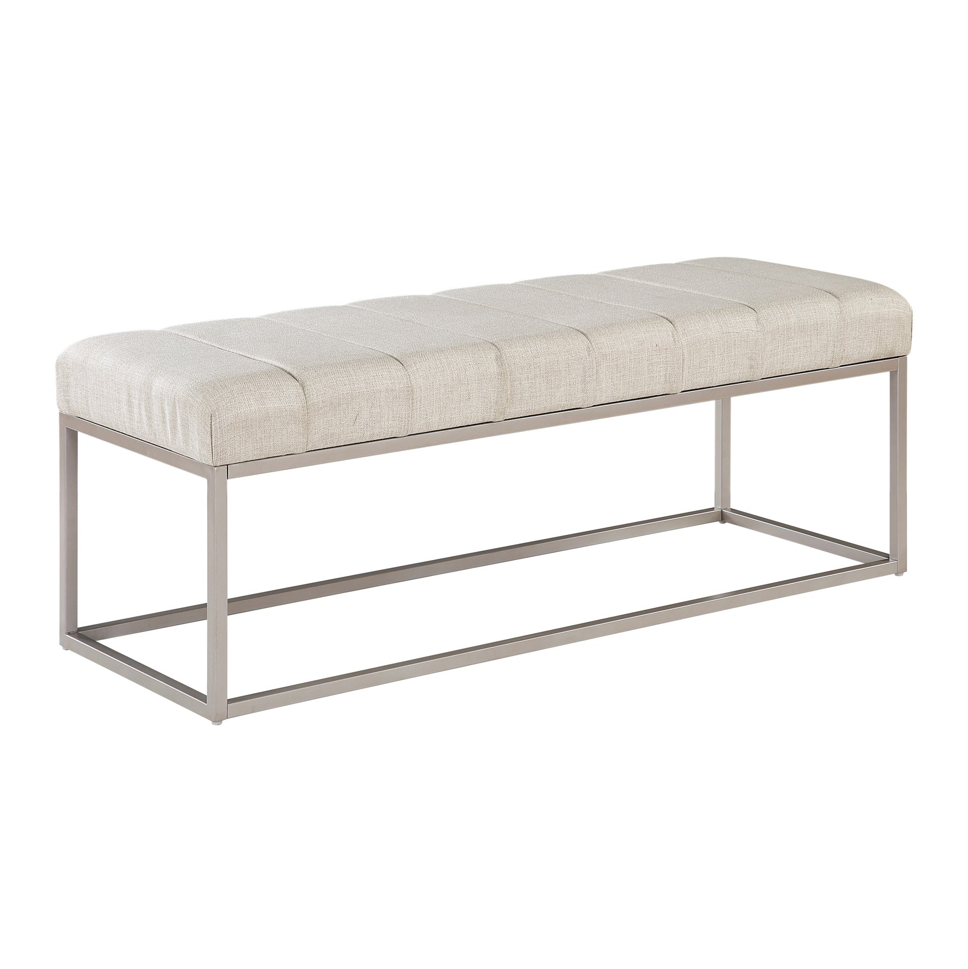 Modern Home Furniture 1pc Bench Beige Fabric Upholstery Plush Comfort Metal Legs Champagne Finish Entryway Bench