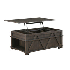 Traditional Rustic Lift-Top Cocktail Table with Storage Brown Finish Durable Wood Living Room Furniture 1pc Coffee Table