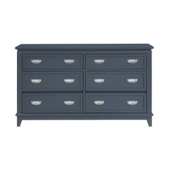 Navy Blue Finish Dresser with 6 Drawers Wooden Modern Bedroom Furniture 1pc