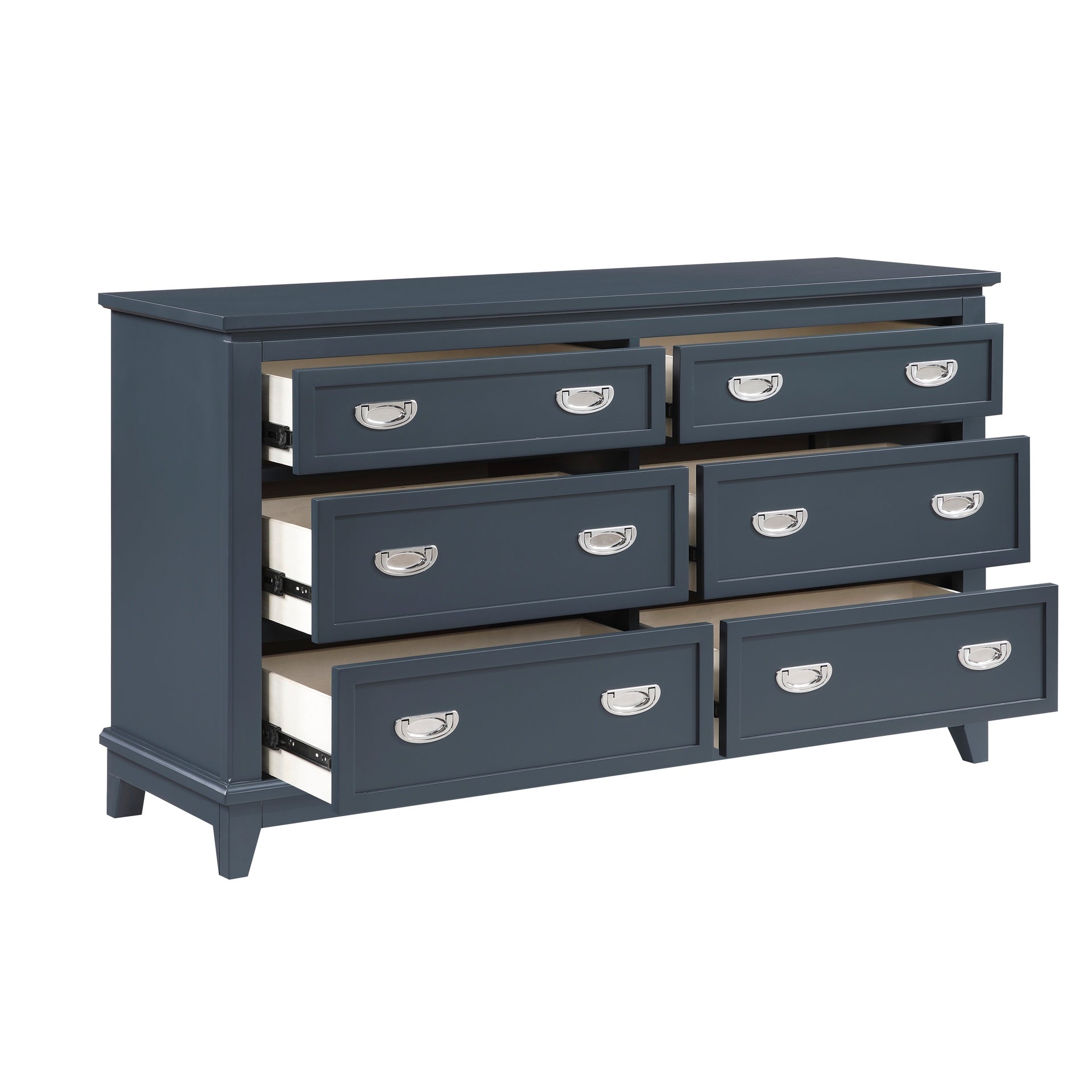 Navy Blue Finish Dresser with 6 Drawers Wooden Modern Bedroom Furniture 1pc