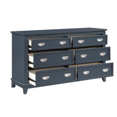 Navy Blue Finish Dresser with 6 Drawers Wooden Modern Bedroom Furniture 1pc