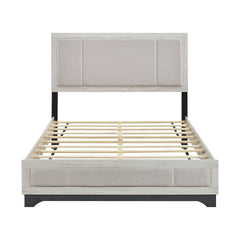 Contemporary Two-Tone White Oak and Gray Finish Platform Queen Bed Upholstered Headboard Footboard Bedroom Furniture 1pc