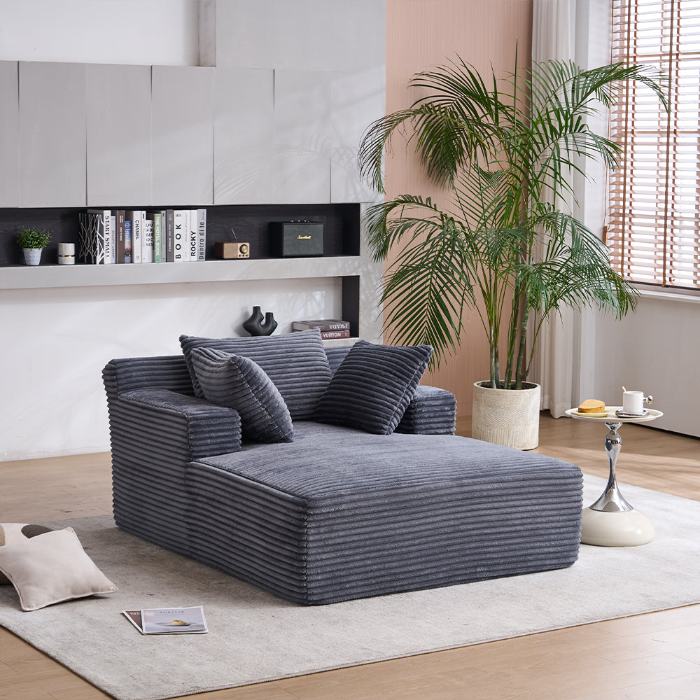 Oversized Chaise Longue Chair Indoor, Modern Upholstered Corduroy Deep Seat Sofa Bed with Throw Pillows and Armrests, Sleeper Sofa Couch for Living Room, Bedroom Apartment