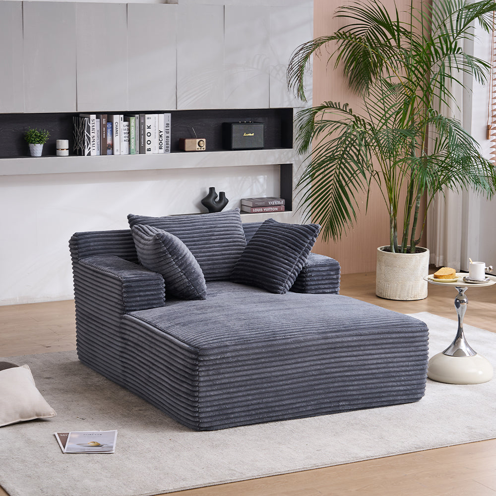 Oversized Chaise Longue Chair Indoor, Modern Upholstered Corduroy Deep Seat Sofa Bed with Throw Pillows and Armrests, Sleeper Sofa Couch for Living Room, Bedroom Apartment