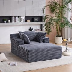 Oversized Chaise Longue Chair Indoor, Modern Upholstered Corduroy Deep Seat Sofa Bed with Throw Pillows and Armrests, Sleeper Sofa Couch for Living Room, Bedroom Apartment