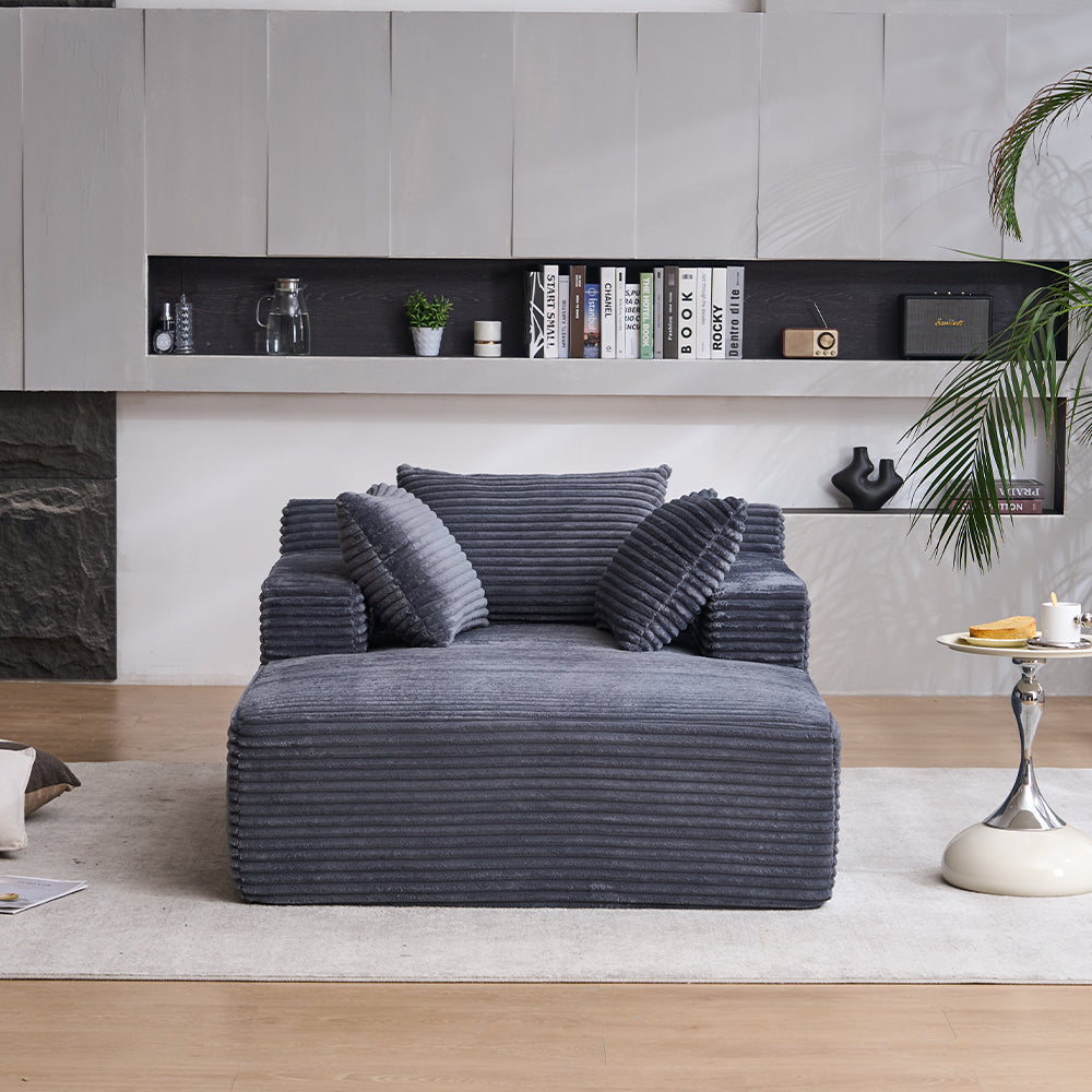 Oversized Chaise Longue Chair Indoor, Modern Upholstered Corduroy Deep Seat Sofa Bed with Throw Pillows and Armrests, Sleeper Sofa Couch for Living Room, Bedroom Apartment