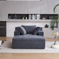 Oversized Chaise Longue Chair Indoor, Modern Upholstered Corduroy Deep Seat Sofa Bed with Throw Pillows and Armrests, Sleeper Sofa Couch for Living Room, Bedroom Apartment