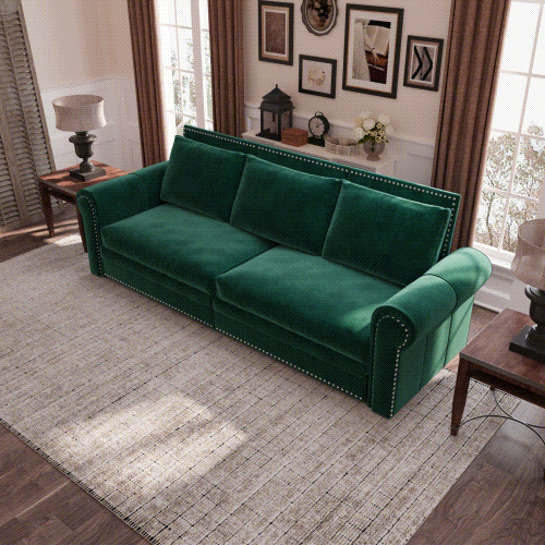 Chesterfield Sofa,93.7" King Pull Out Sofa Bed,3-in-1 Velvet Convertible Sleeper Sofa with Nailhead Trim & Rolled Arm,Multi-Functional Sofa Bed for Living Room,Bedroom,Green
