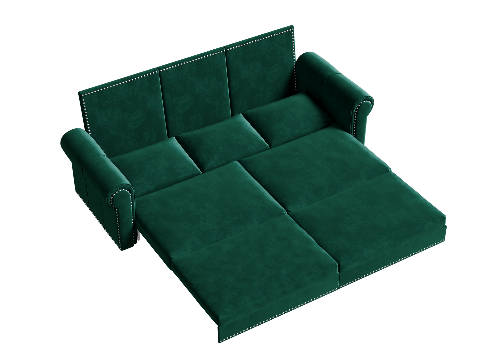 Chesterfield Sofa,93.7" King Pull Out Sofa Bed,3-in-1 Velvet Convertible Sleeper Sofa with Nailhead Trim & Rolled Arm,Multi-Functional Sofa Bed for Living Room,Bedroom,Green
