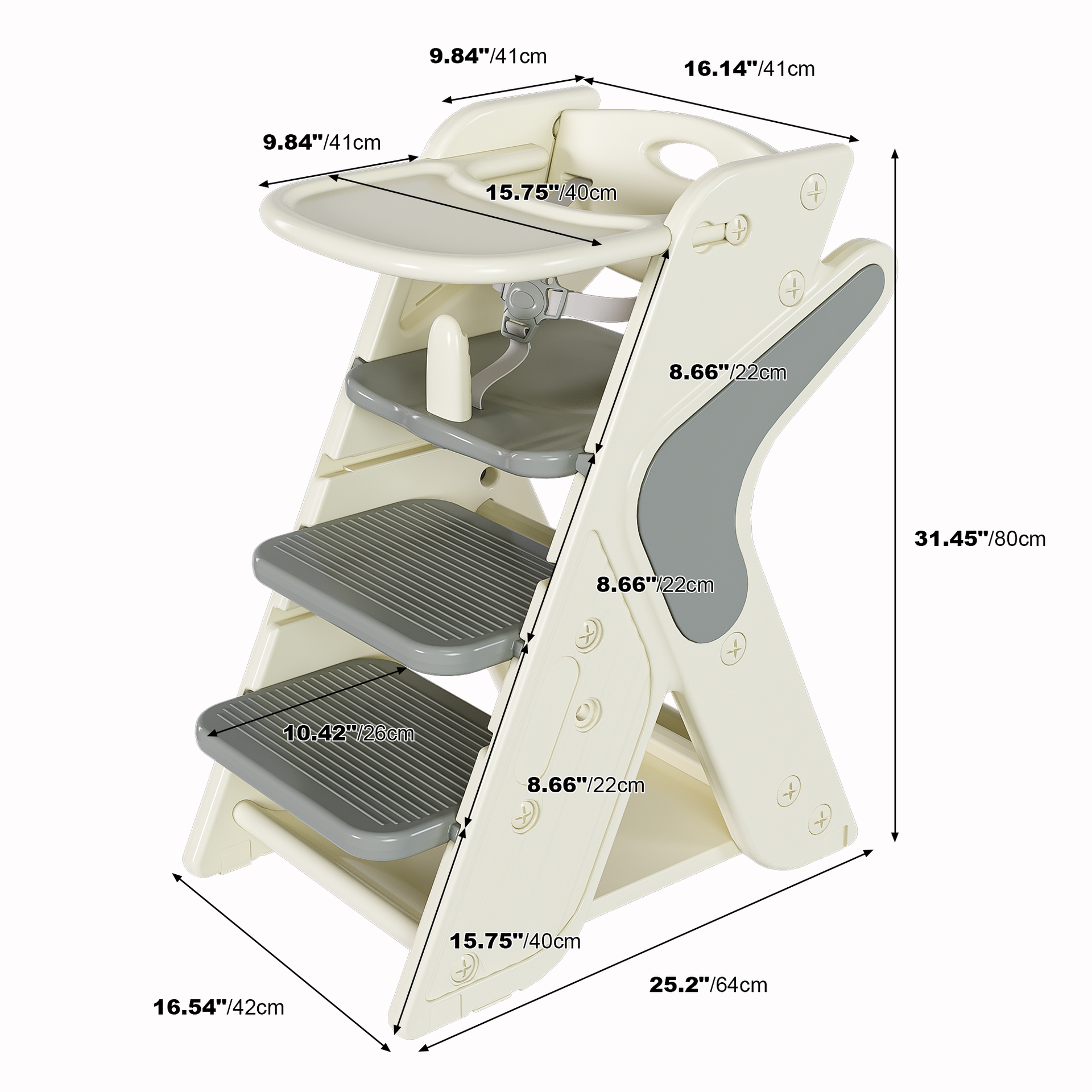 Multi functional Growing Up Dining chair,A high chair suitable for eating and feeding,Adjustable Height Toddler Tower,Use five-point seat belts and a movable large dinner plate.