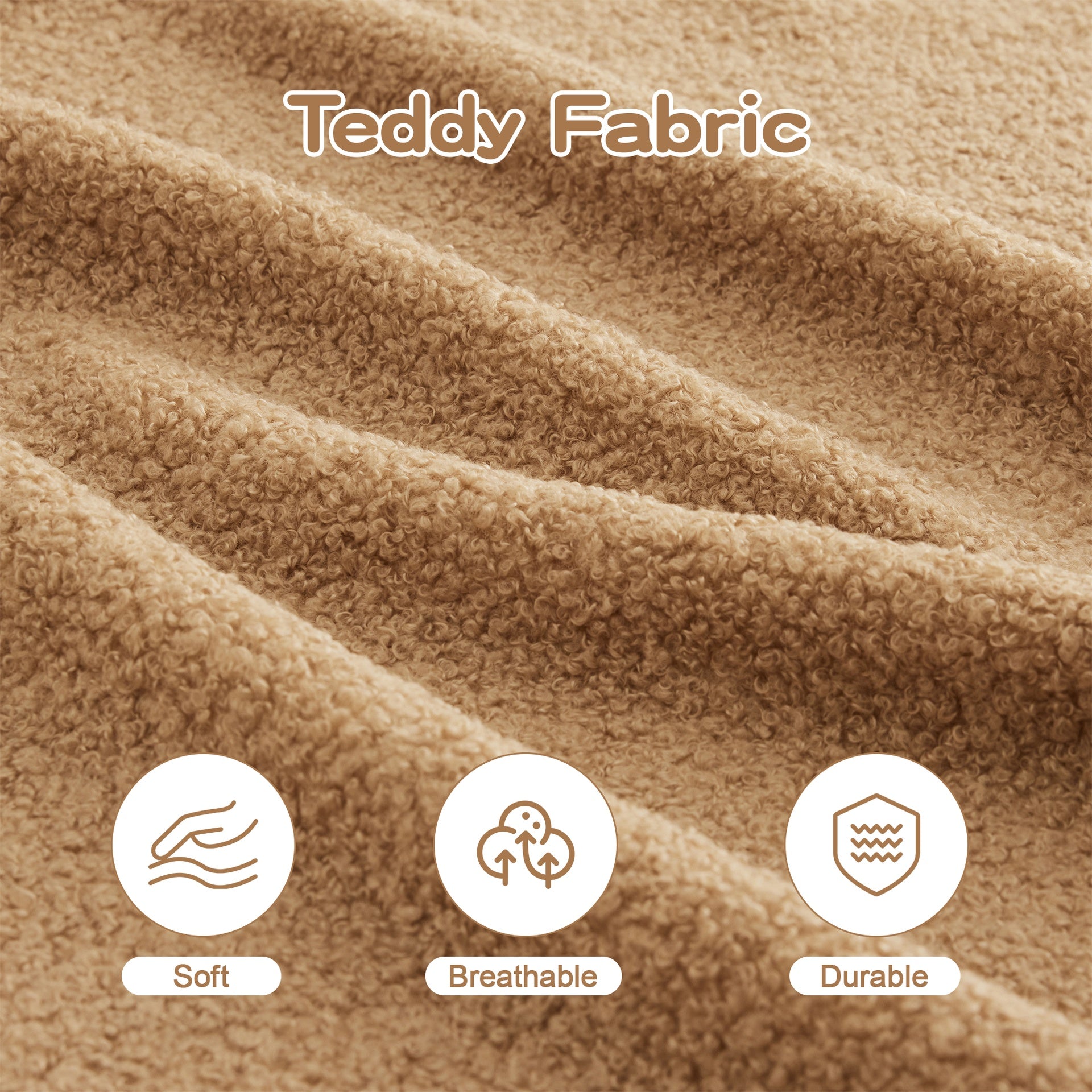 Soft Teddy Fabric Boneless Sofa,No Assembly Required Streamlined Design,Anti-Slip Design 32D High Density Sponge Fits Living Rooms Bedrooms,Camel