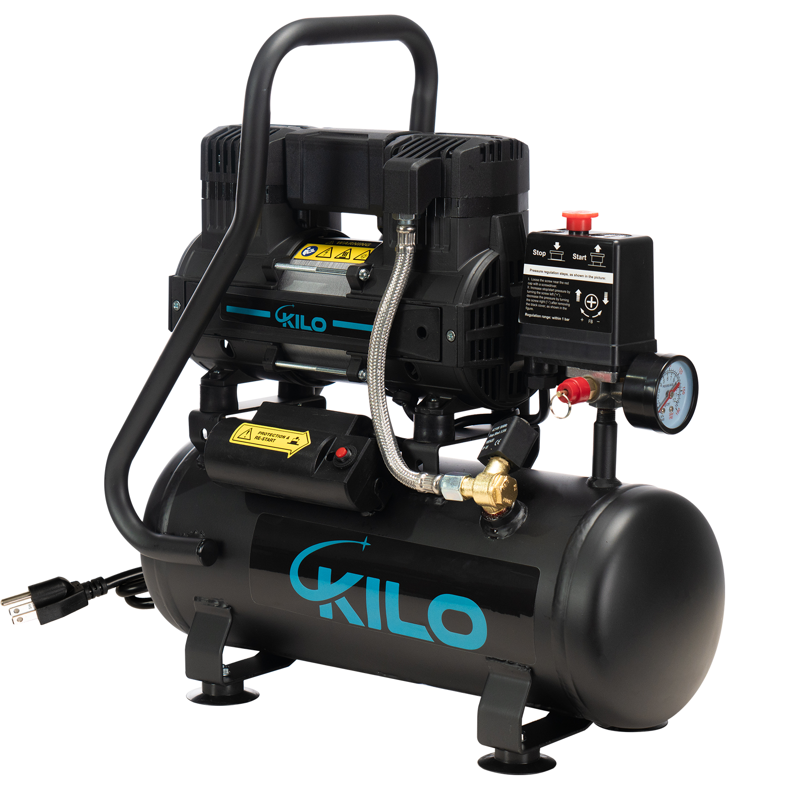 2 Gallon Oil Free Air Compressor, 1.0HP,  Max.100 PSI Pressure, 65dB Ultra Quiet Compressor for Auto Repair, Tire Inflation, Spray Painting, Woodwork Nailing