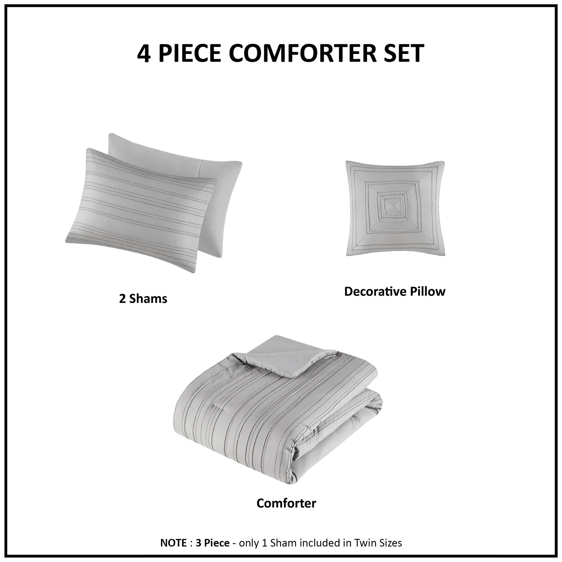 3 PCS Twin/Twin XL Cationic Dyed Clip Jacquard Comforter Set with Throw Pillow Gray