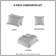 3 PCS Twin/Twin XL Cationic Dyed Clip Jacquard Comforter Set with Throw Pillow Gray