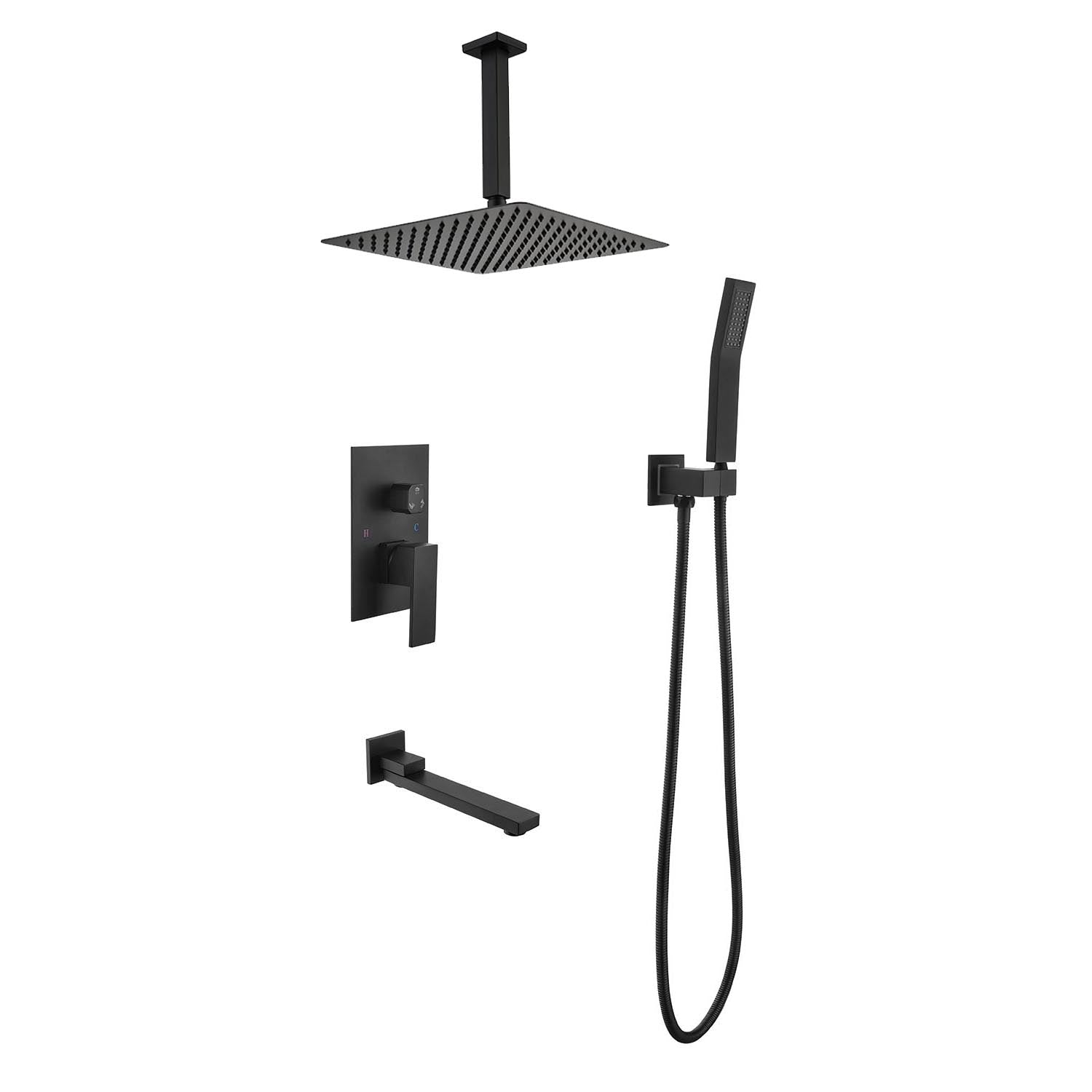 Shower system combo with hand shower, 16 inch shower head and tub spout