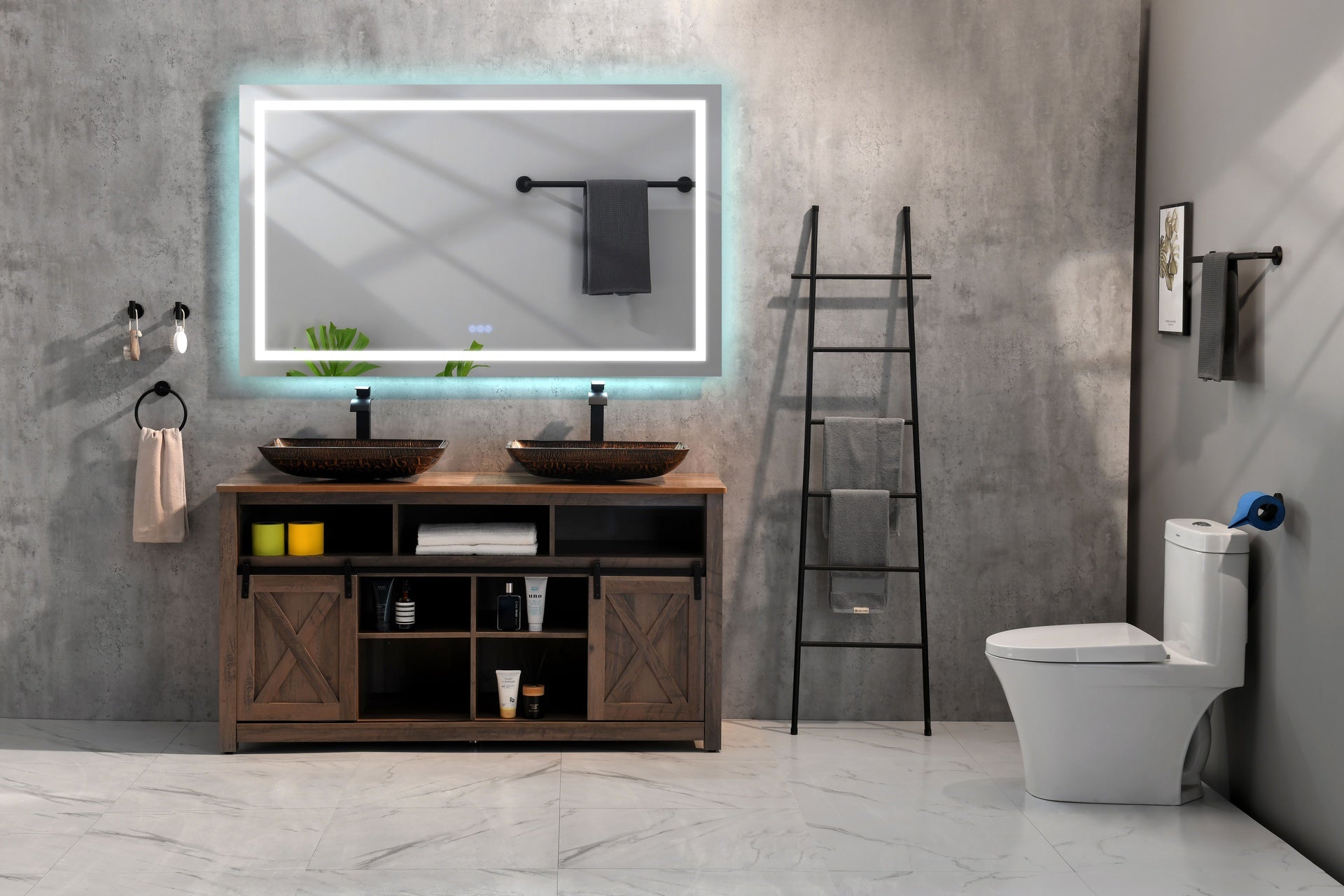 60 x 36 Inch LED Bathroom Mirror with Front and Backlight, Wall Mounted Vanity Mirror, Anti-Fog, Memory, 3 Colors, Stepless Dimmable