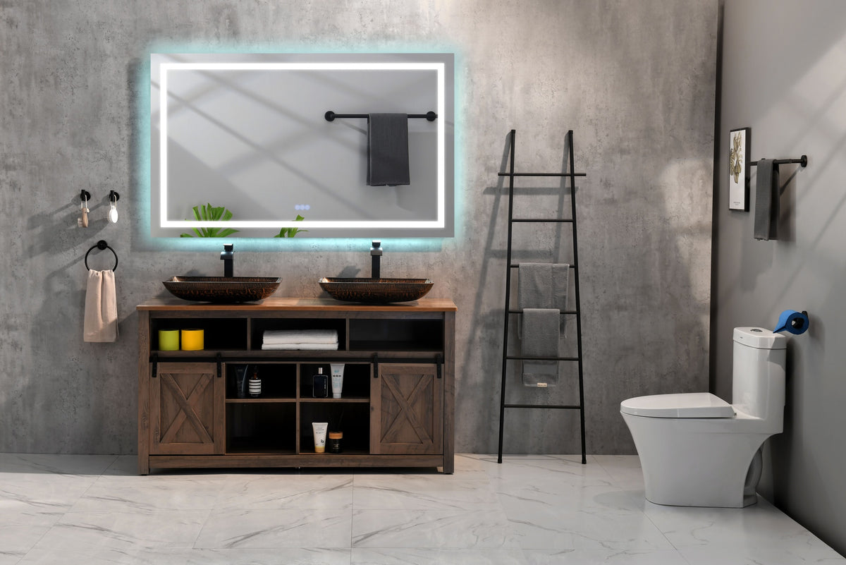 60 x 36 Inch LED Bathroom Mirror with Front and Backlight, Wall Mounted Vanity Mirror, Anti-Fog, Memory, 3 Colors, Stepless Dimmable
