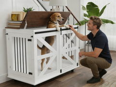 47.2" Mobile Dog Crate with Flip-Top Feeding Door, Dual-Access & 5 Caster System (2 Locking), Side Hooks - Multi-Functional Pet Kennel,double dog crate furniture