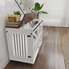 47.2" Mobile Dog Crate with Flip-Top Feeding Door, Dual-Access & 5 Caster System (2 Locking), Side Hooks - Multi-Functional Pet Kennel,double dog crate furniture