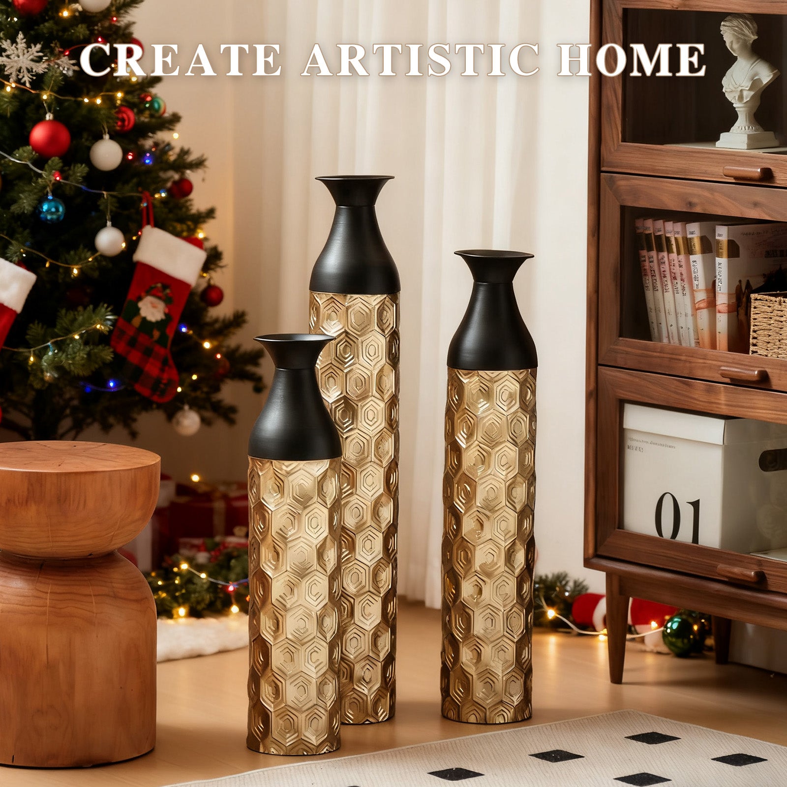 Floor Metal Vases Decorated White Metal vases Set of 3 gorgeous home decoration large glazed metal vases 24.8in/29in/33.8in height