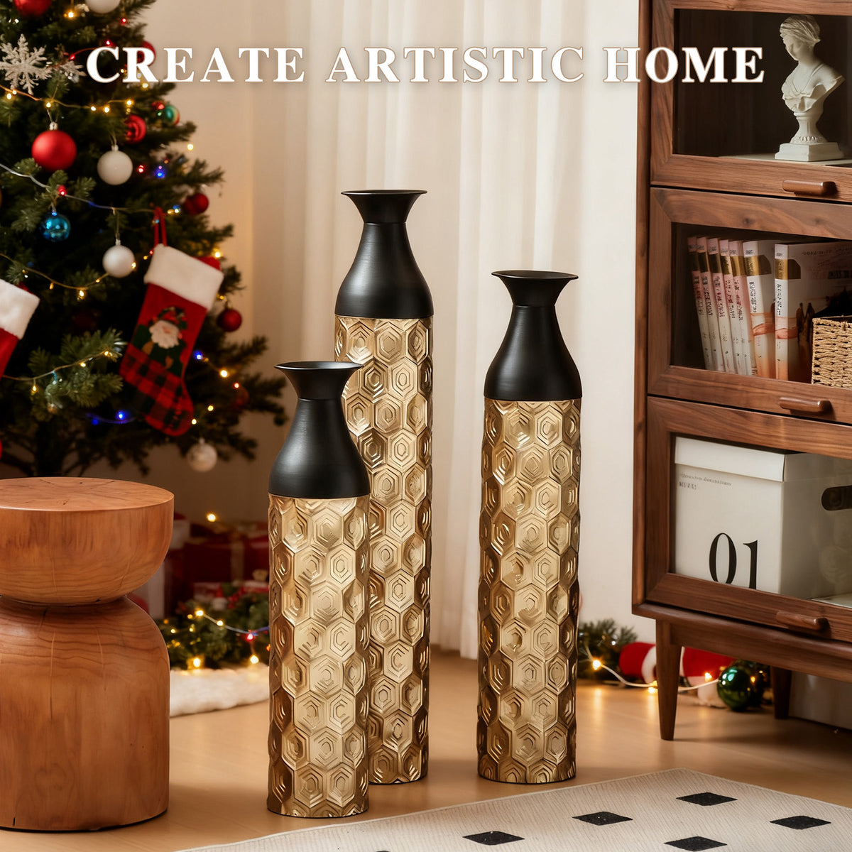 Floor Metal Vases Decorated White Metal vases Set of 3 gorgeous home decoration large glazed metal vases 24.8in/29in/33.8in height