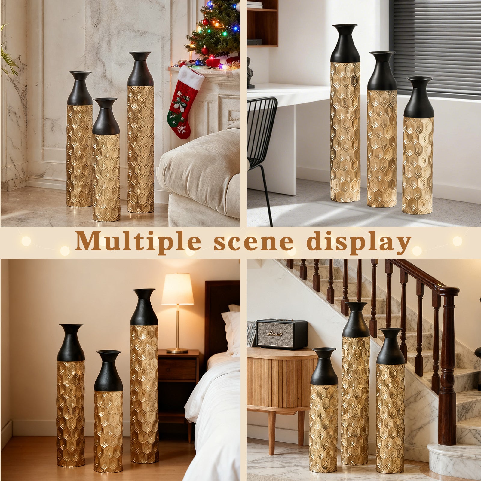 Floor Metal Vases Decorated White Metal vases Set of 3 gorgeous home decoration large glazed metal vases 24.8in/29in/33.8in height