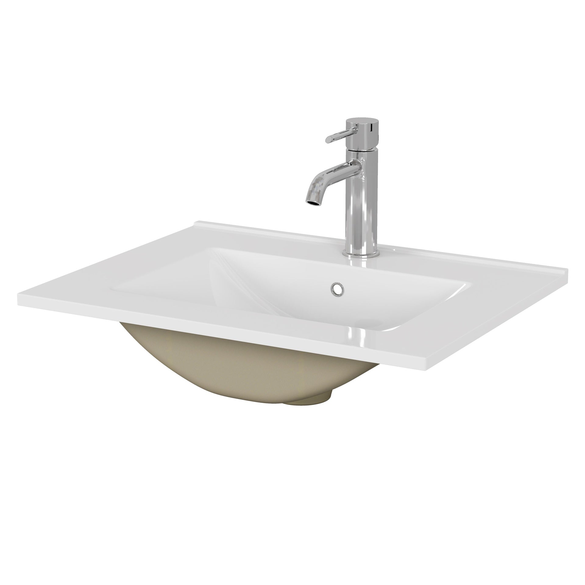 24-Inch White Ceramic Bathroom Sink,Compatible with 32-Inch Vanities,Pre-Drilled Faucet Hole,Space-Saving Design,Easy to Clean