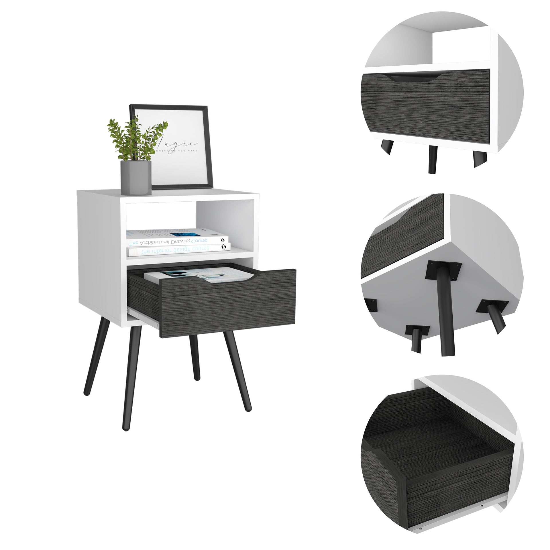 Allie Nightstand, Superior Top, Open Shelf, One Drawer