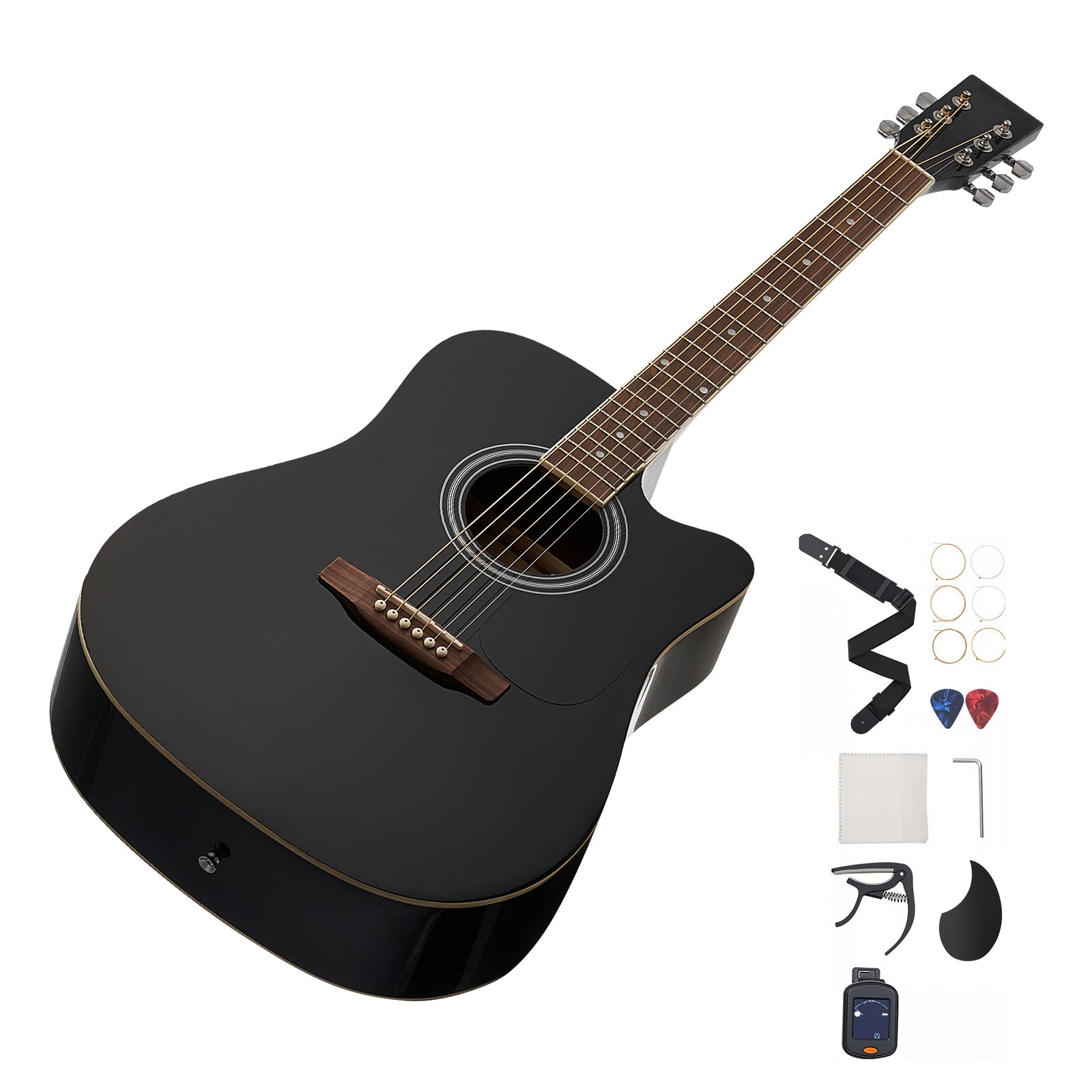 41 in Cutway Acoustic Guitar Beginner Bundle with Gig Bag for Adult Solo Black
