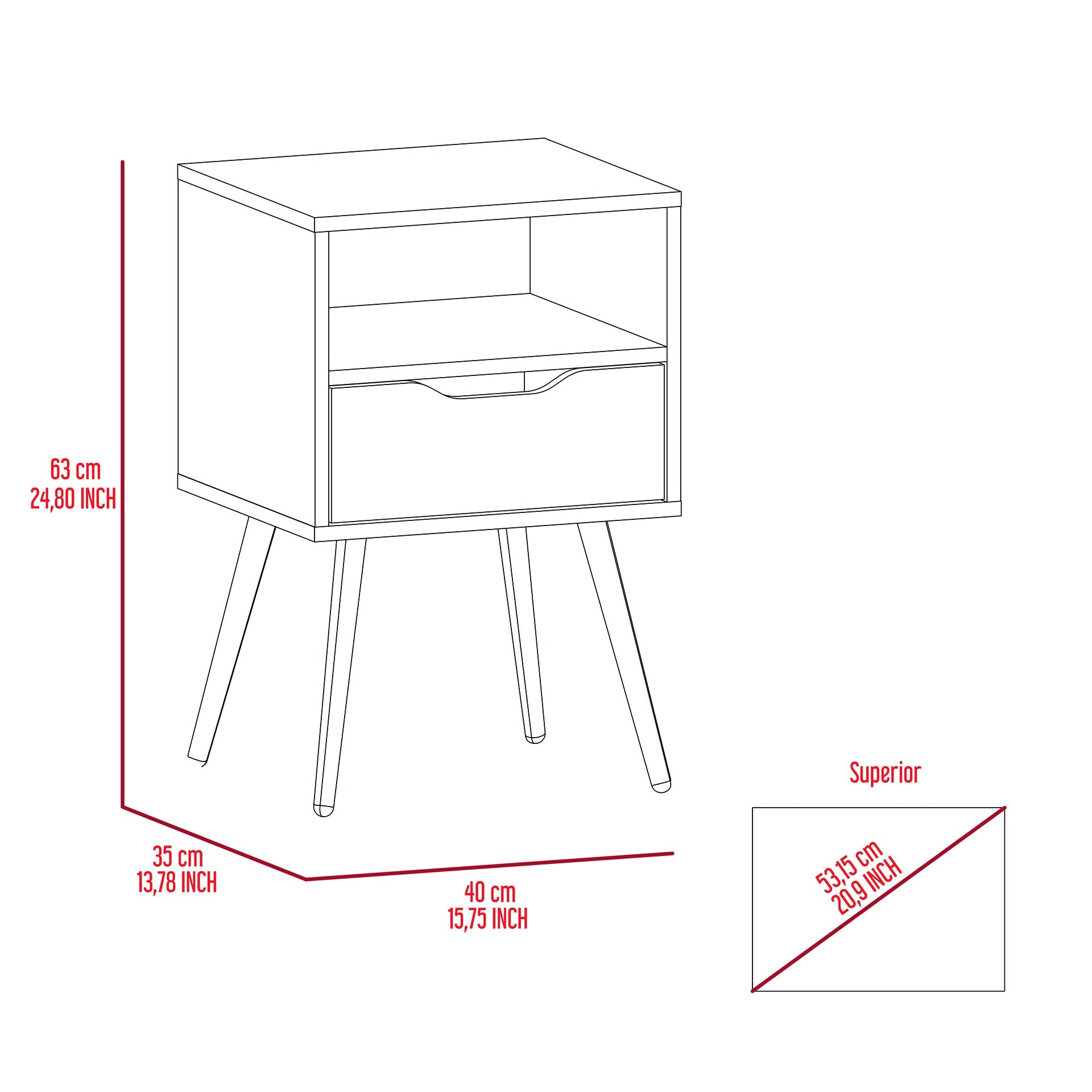 Nightstand  Fugaz, Open Shelf, Single Drawer, Smokey Oak / White Finish