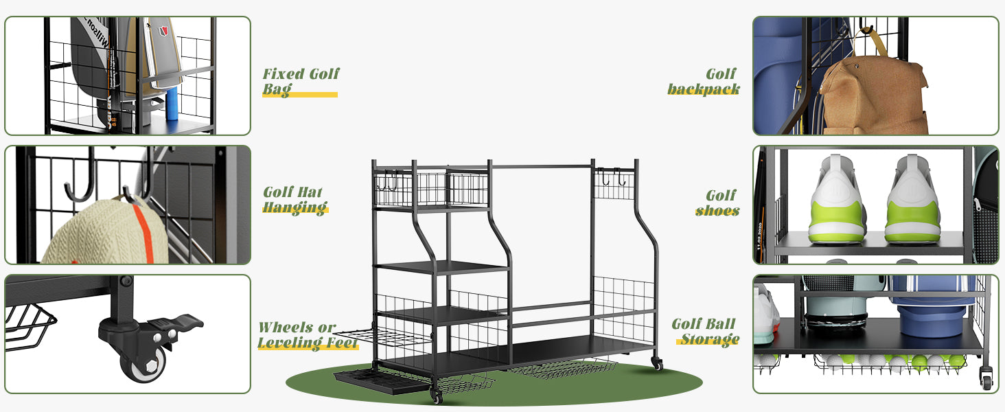 Golf Bag Storage Garage Organizer,Golf Club Bag Storage Rack for Garage, Extra Storage Rack for Golf Clubs,Golf Bag Organizer Fit for Garage,Shed,Basement