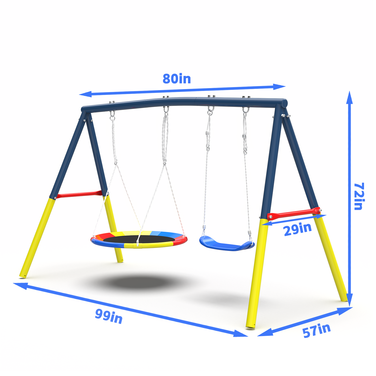 Swing Set for Backyard, 330lbs Swing Set with Heavy-Duty A-Frame Metal Outdoor Swing Stand, 1 Saucer Swing Seat & 1 Belt Swings Seat