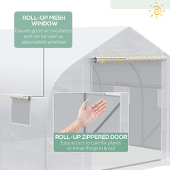 Outsunny 12' x 10' x 7' Walk-in Greenhouse, Tunnel Green House with Zippered Mesh Door and 6 Mesh Windows, Gardening Plant Hot House with Galvanized Steel Frame, White