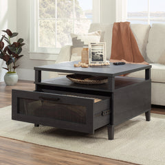 Coastal Coffee Table with Spacious Drawer, Black finish