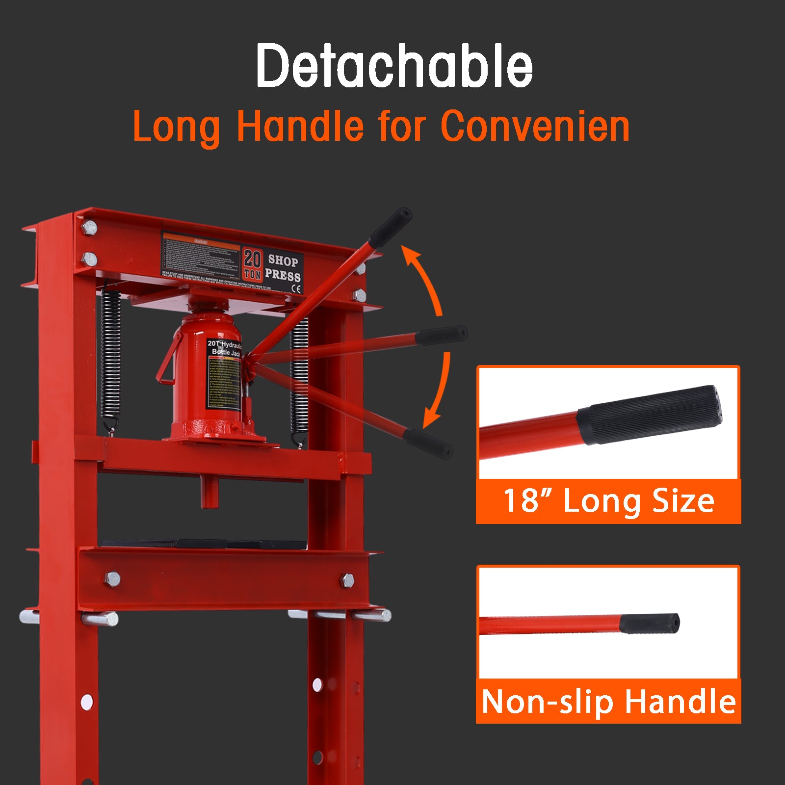 20 Ton Bottle Jack Shop Press, Bend, Straighten, or Press Parts, Install Bearings, U-Joints, Bushings, Ball Joints, and Pulleys,RED