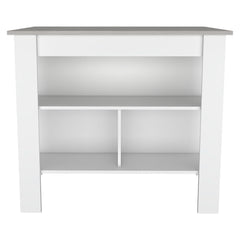 Kitchen Island, kitchen table 35" H, Four Legs, Three Open Storage Shelves, White / Ibiza Marble